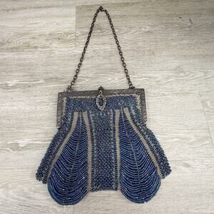 Antique Beaded Victorian Flapper Purse Metal Frame